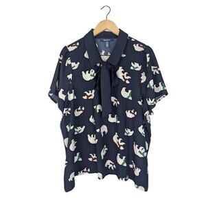 Modcloth Positive First Impressions Polar Bear Tie Neck Blouse